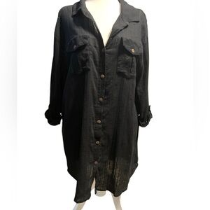 Women’s Plus Size Black Striped Cotton Gauze Bathing Suit Coverup size 2x